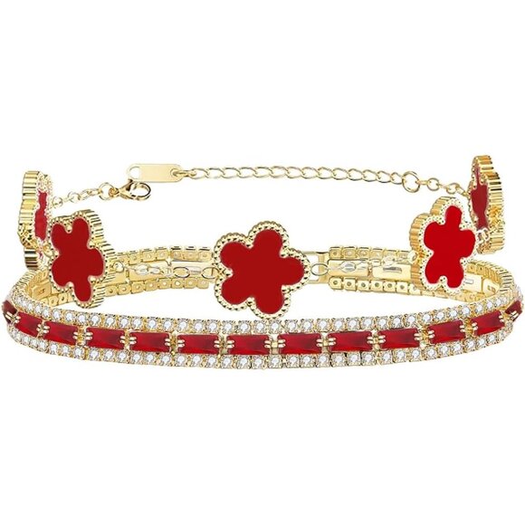 Jewelry - 2Pcs Stackable Bracelet Set for Women Cubic Zirconia Tennis Bracelet Adjustable